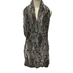 Alice + Olivia Faux Fur Shawl Collar Long Vest Dark Gray Size S Warm Cozy Lined